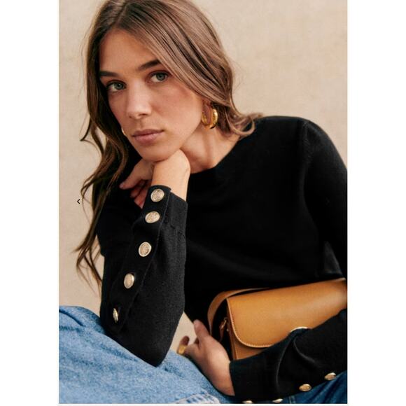 Sezane La Maille Paulo Merino Wool Long Sleeve Jumper Sweater Knit Black Size XL - Picture 2 of 11